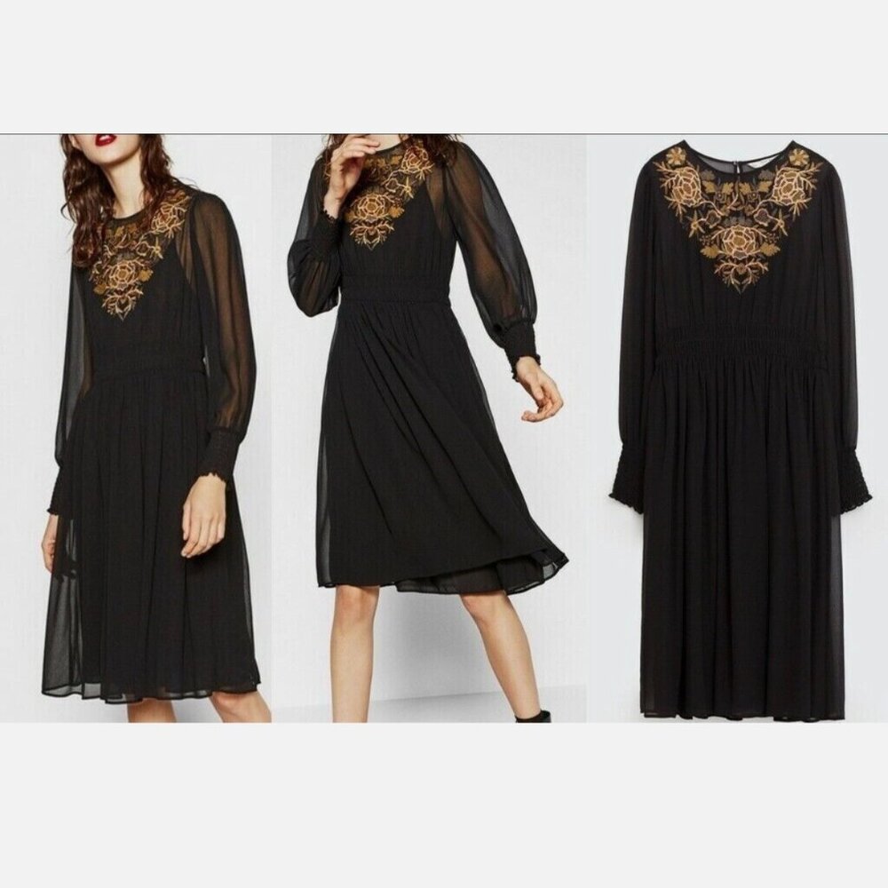 Zara Chiffon Dress with Embroidery